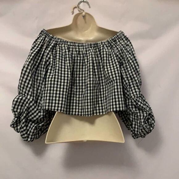 BETTER BE BLACK‎ & WHITE CROPPED PUFF SLEEVE TOP S - Picture 2 of 3